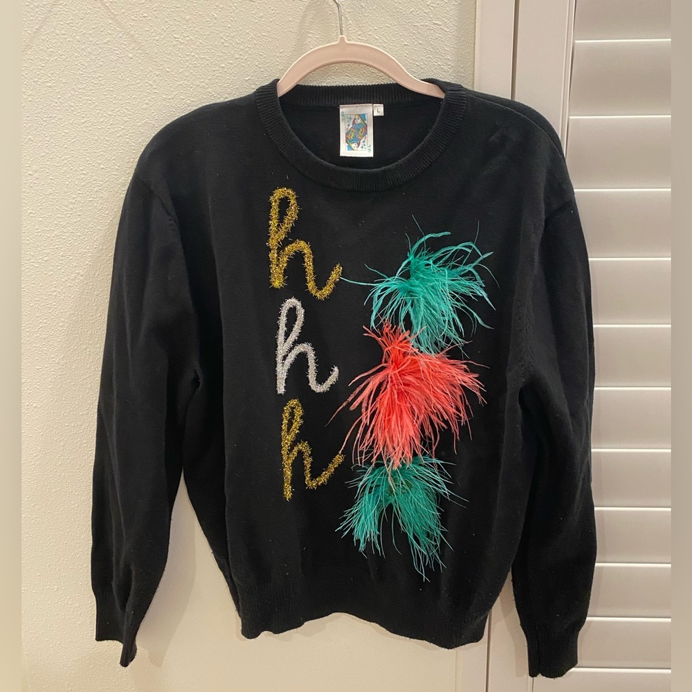 Queen of Sparkles feather Ho Ho Ho sweater